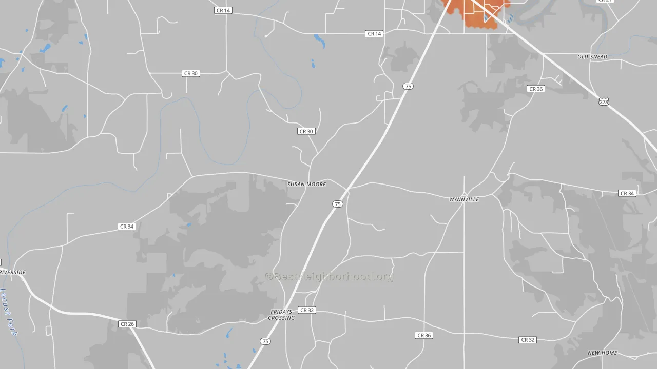 Bike Grade map of Susan Moore, AL