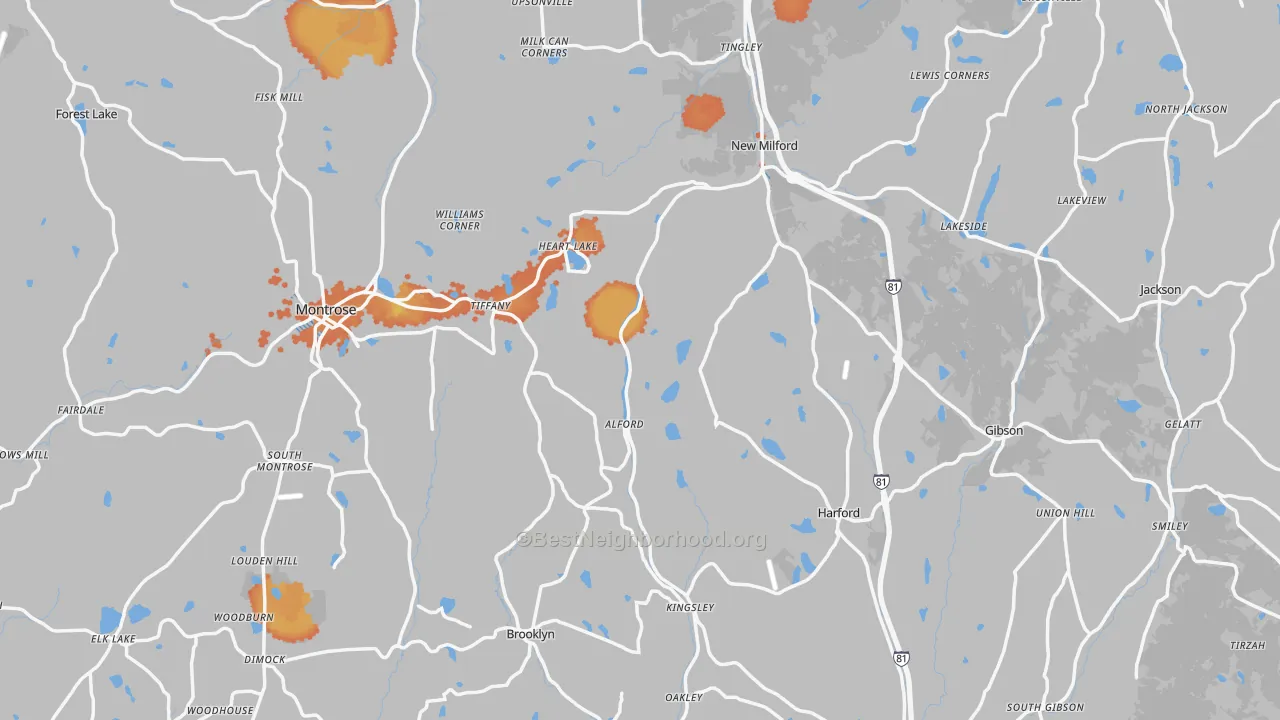 Bike Grade map of Susquehanna County, PA