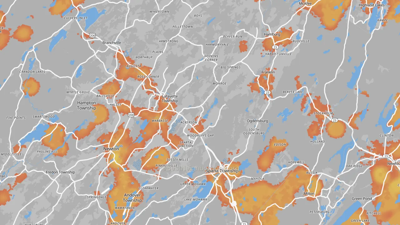 Bike Grade map of Sussex County, NJ