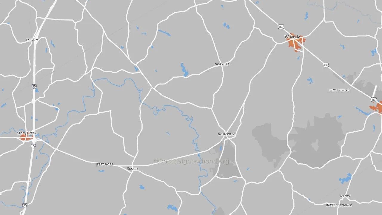 Bike Grade map of Sussex County, VA