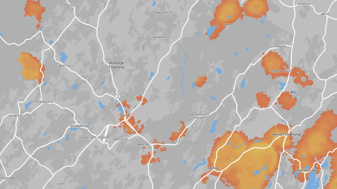 Bike Grade map of Sussex, NJ