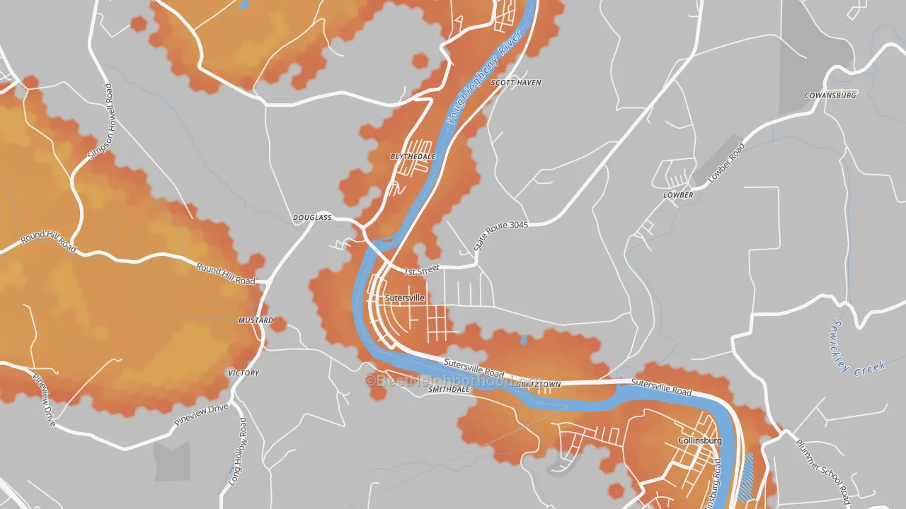 Bike Grade map of Sutersville, PA