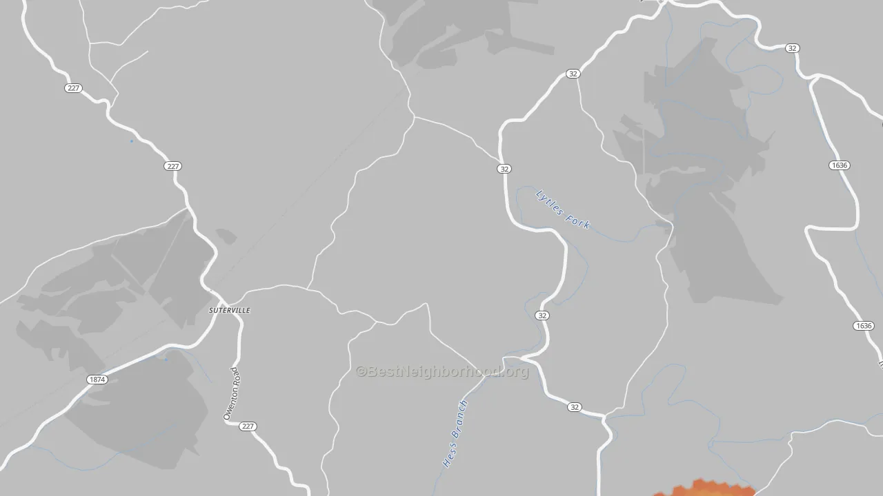 Bike Grade map of Suterville, KY
