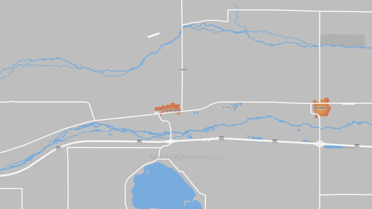 Bike Grade map of Sutherland, NE