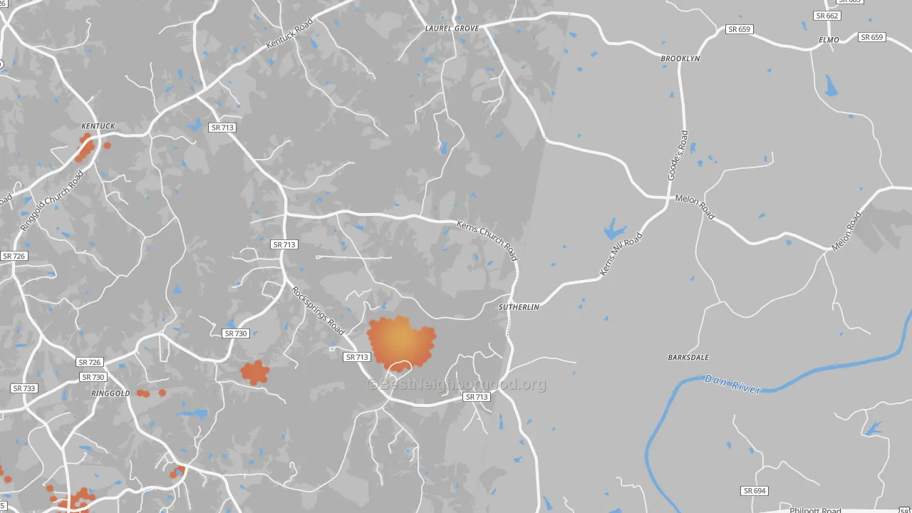 Bike Grade map of Sutherlin, VA