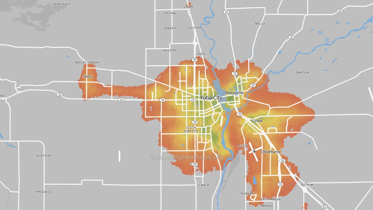 Bike Grade map of Sutter County, CA