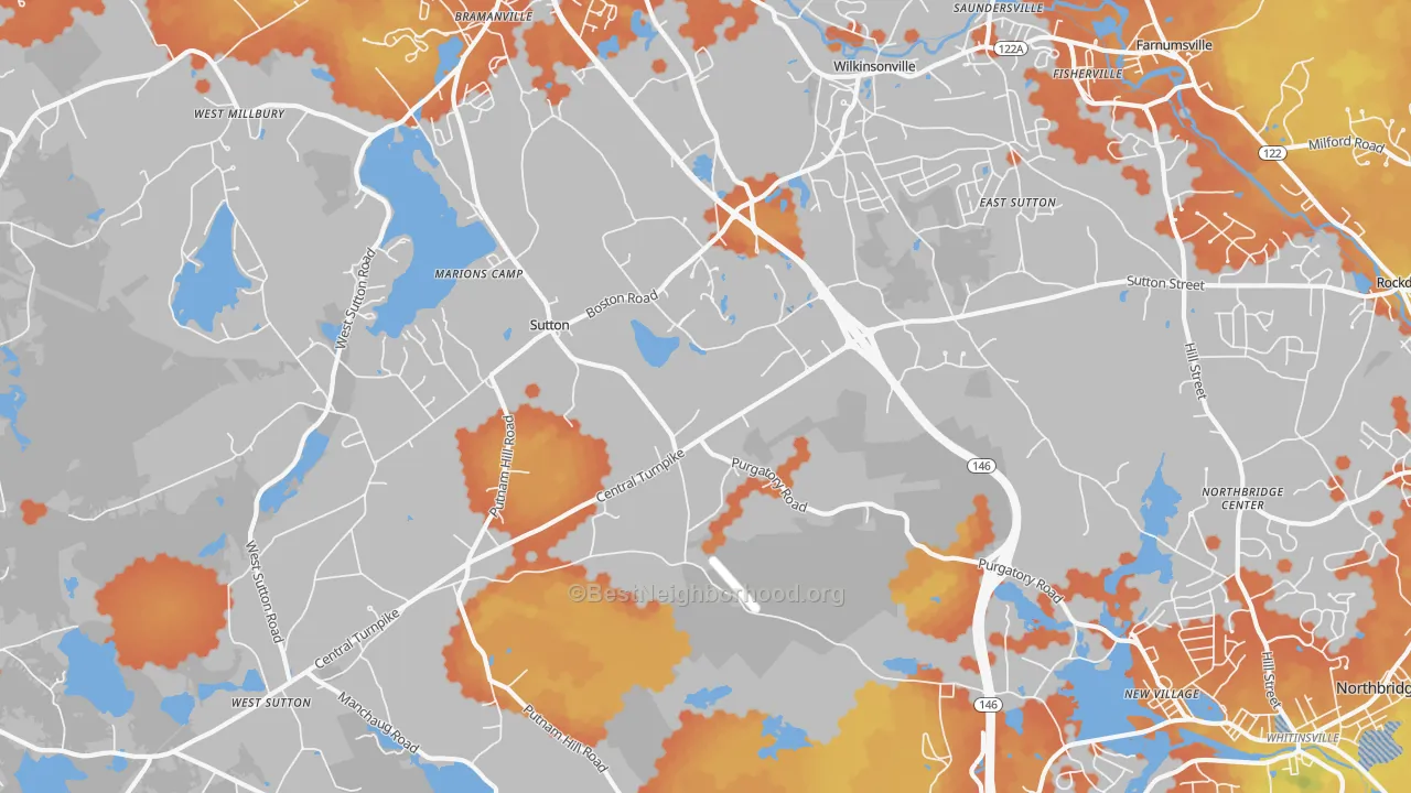 Bike Grade map of Sutton, MA