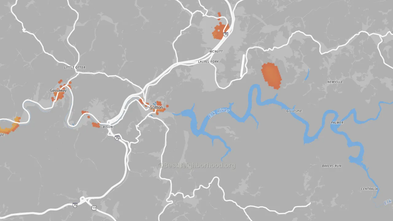 Bike Grade map of Sutton, WV