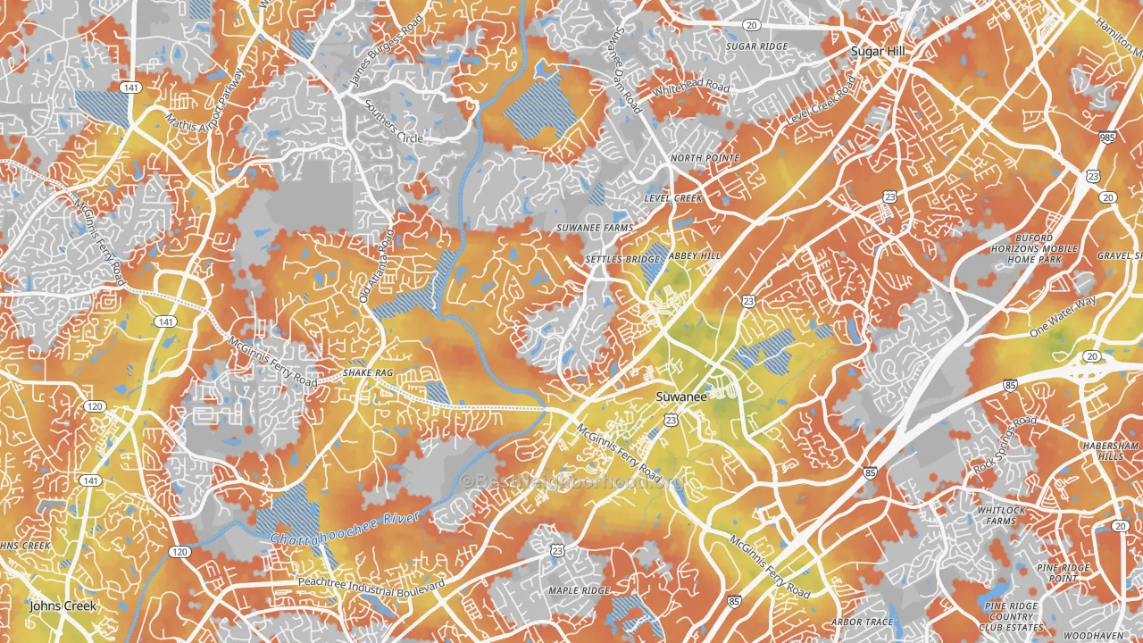 Bike Grade map of Suwanee, GA