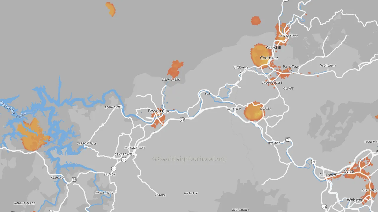 Bike Grade map of Swain County, NC