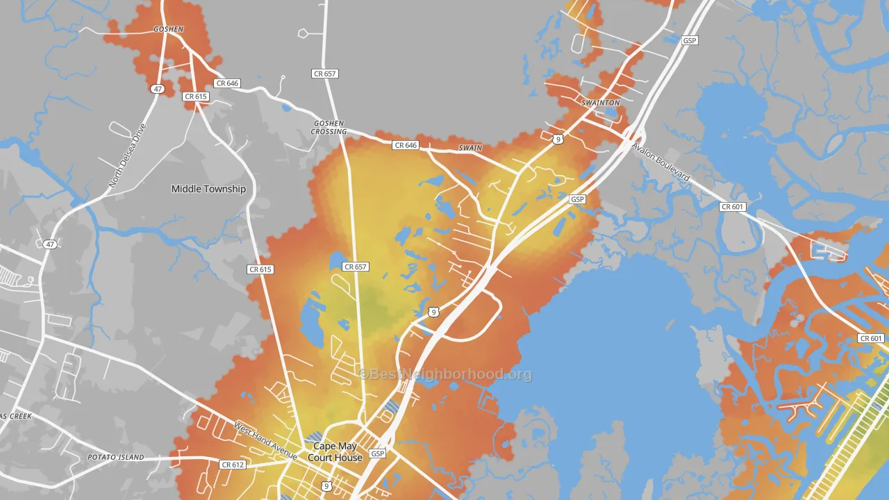Bike Grade map of Swainton, NJ