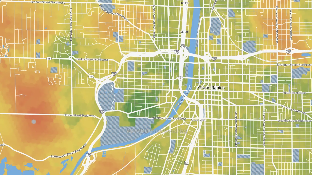 Bike Grade map of Swan, Grand Rapids, MI