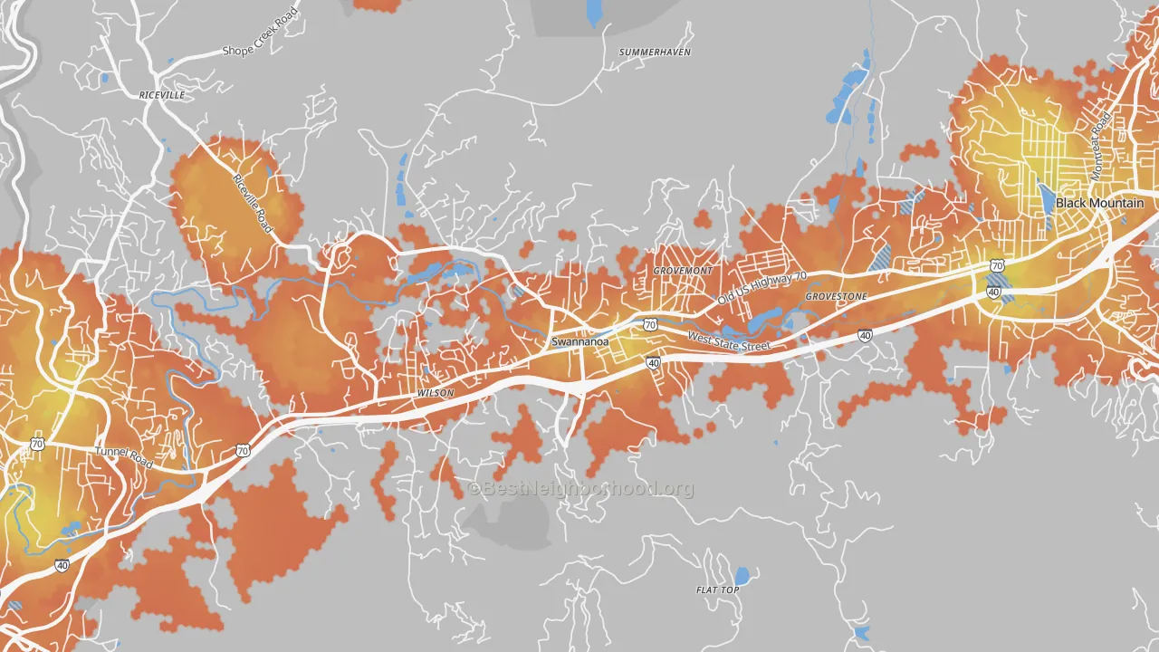 Bike Grade map of Swannanoa, NC
