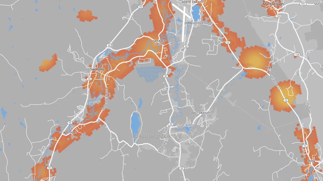 Bike Grade map of Swanzey, NH