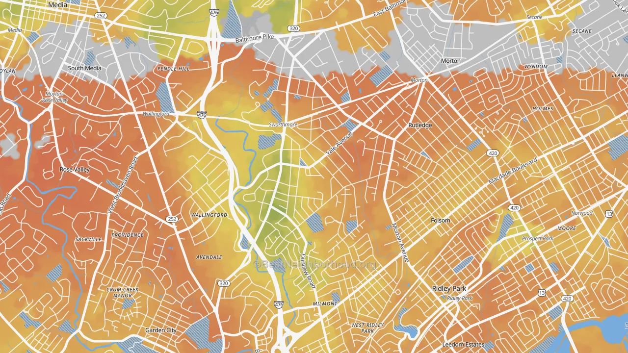 Bike Grade map of Swarthmore, PA