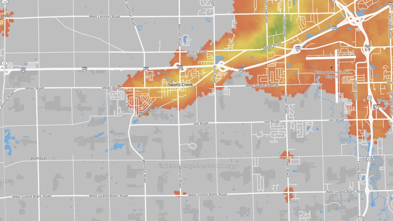 Bike Grade map of Swartz Creek, MI
