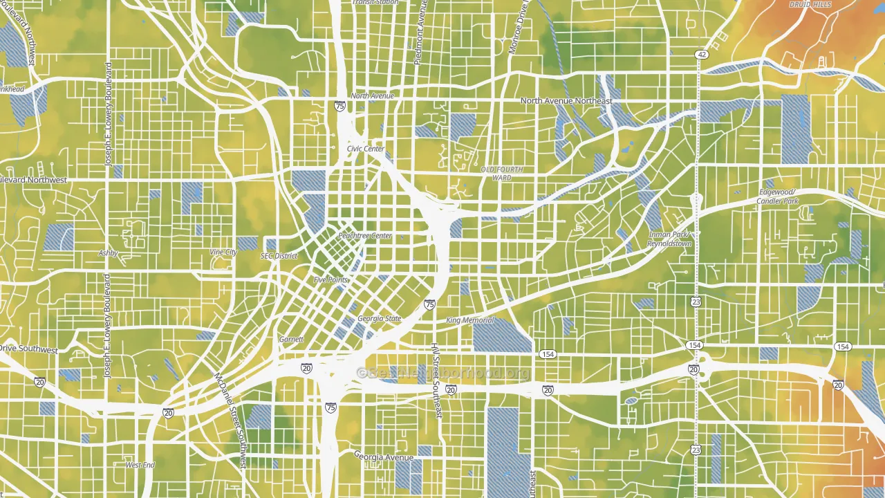 Bike Grade map of Sweet Auburn, Atlanta, GA