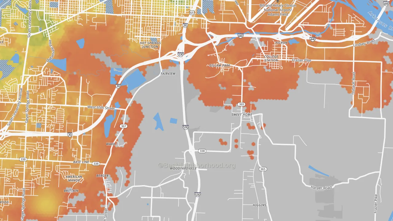Bike Grade map of Sweet Home, AR