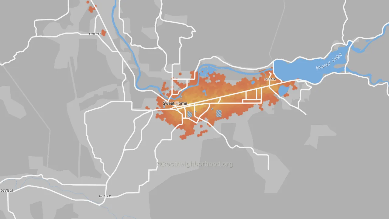 Bike Grade map of Sweet Home, OR
