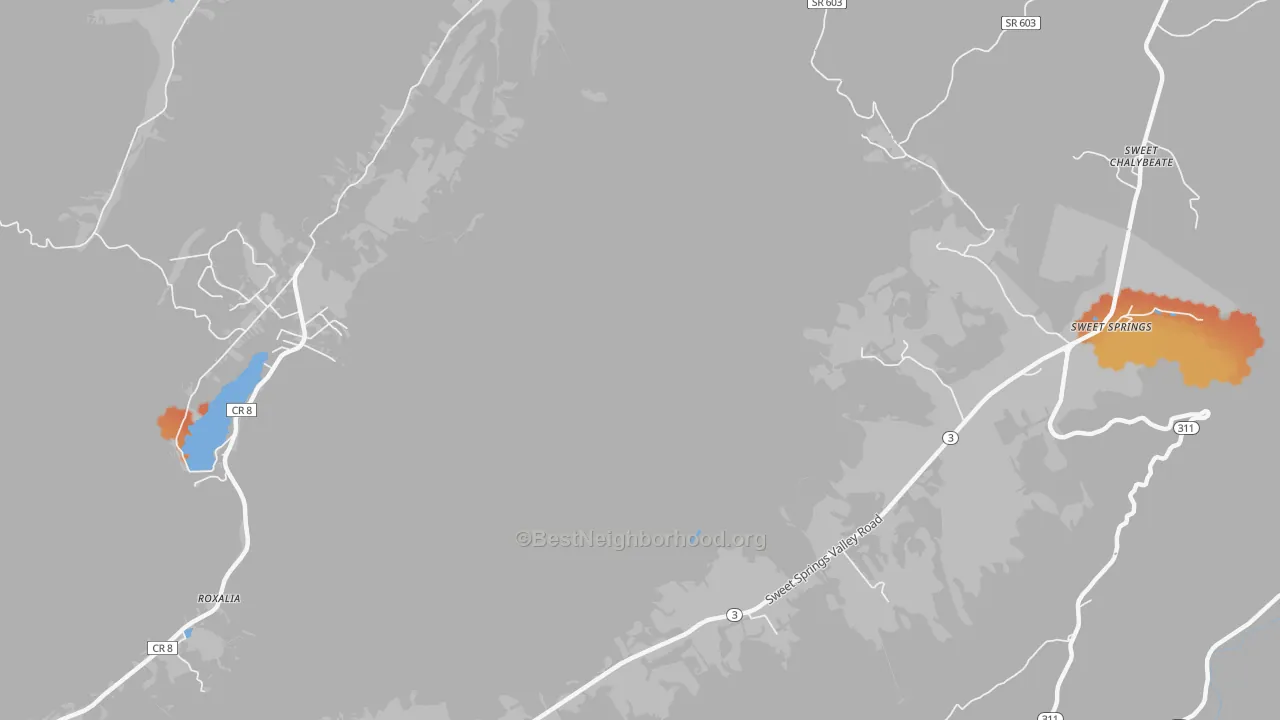 Bike Grade map of Sweet Springs, WV