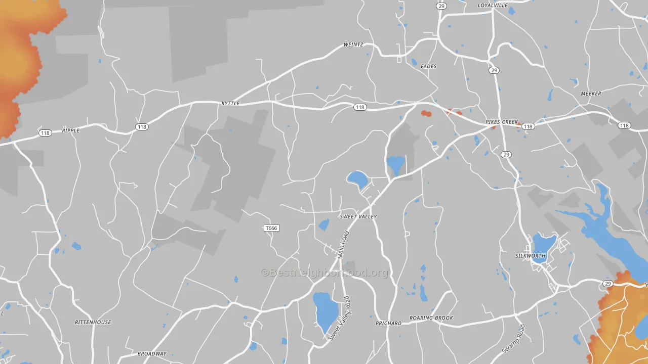 Bike Grade map of Sweet Valley, PA