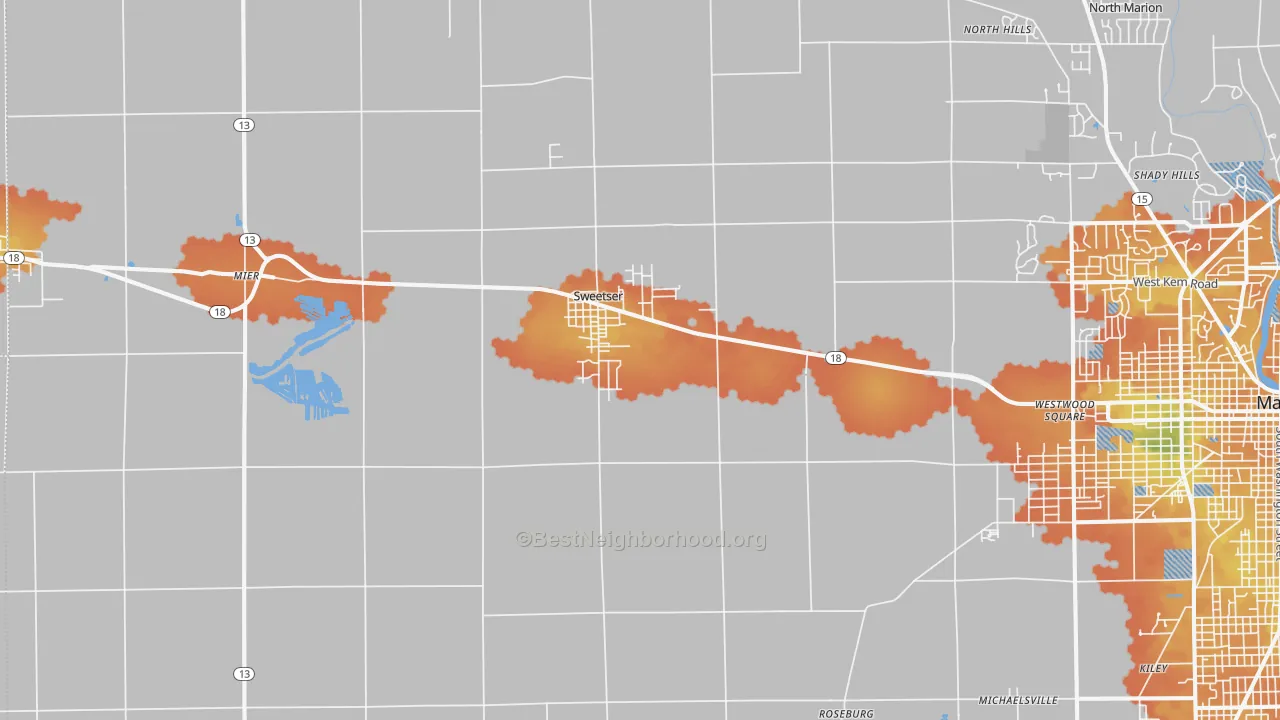 Bike Grade map of Sweetser, IN