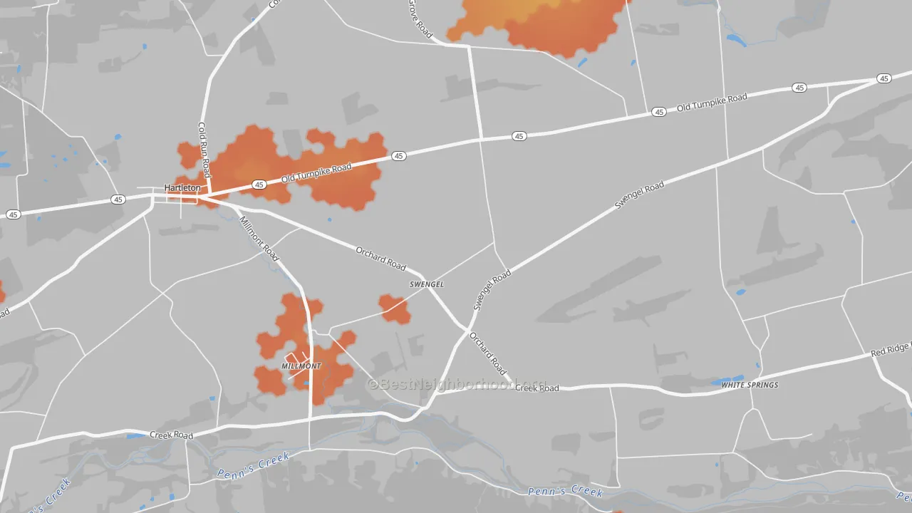 Bike Grade map of Swengel, PA