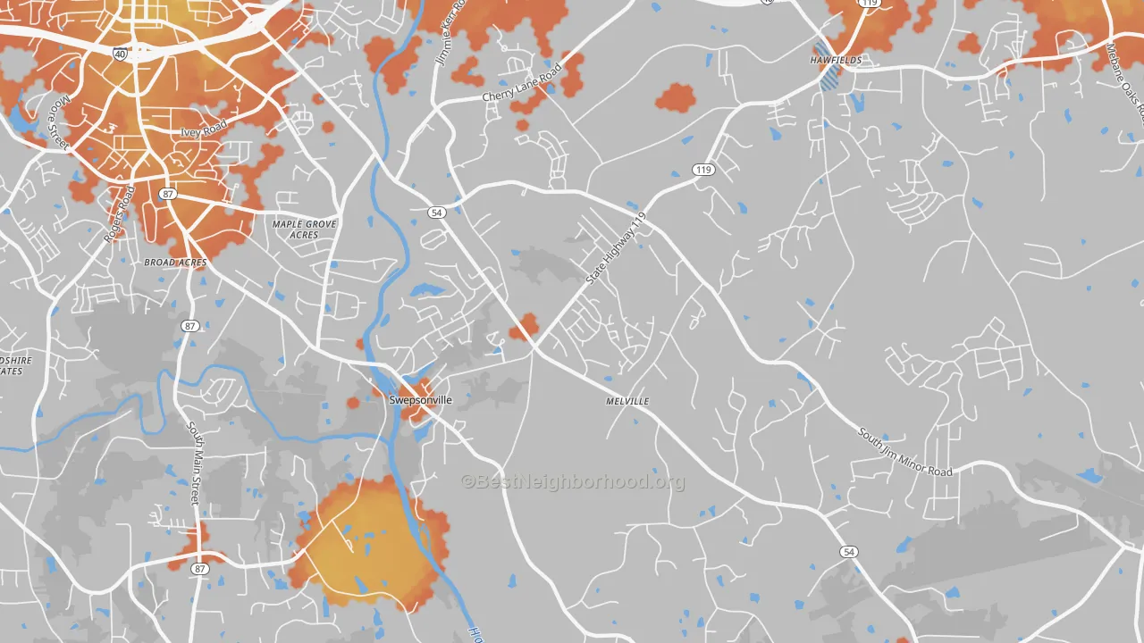 Bike Grade map of Swepsonville, NC