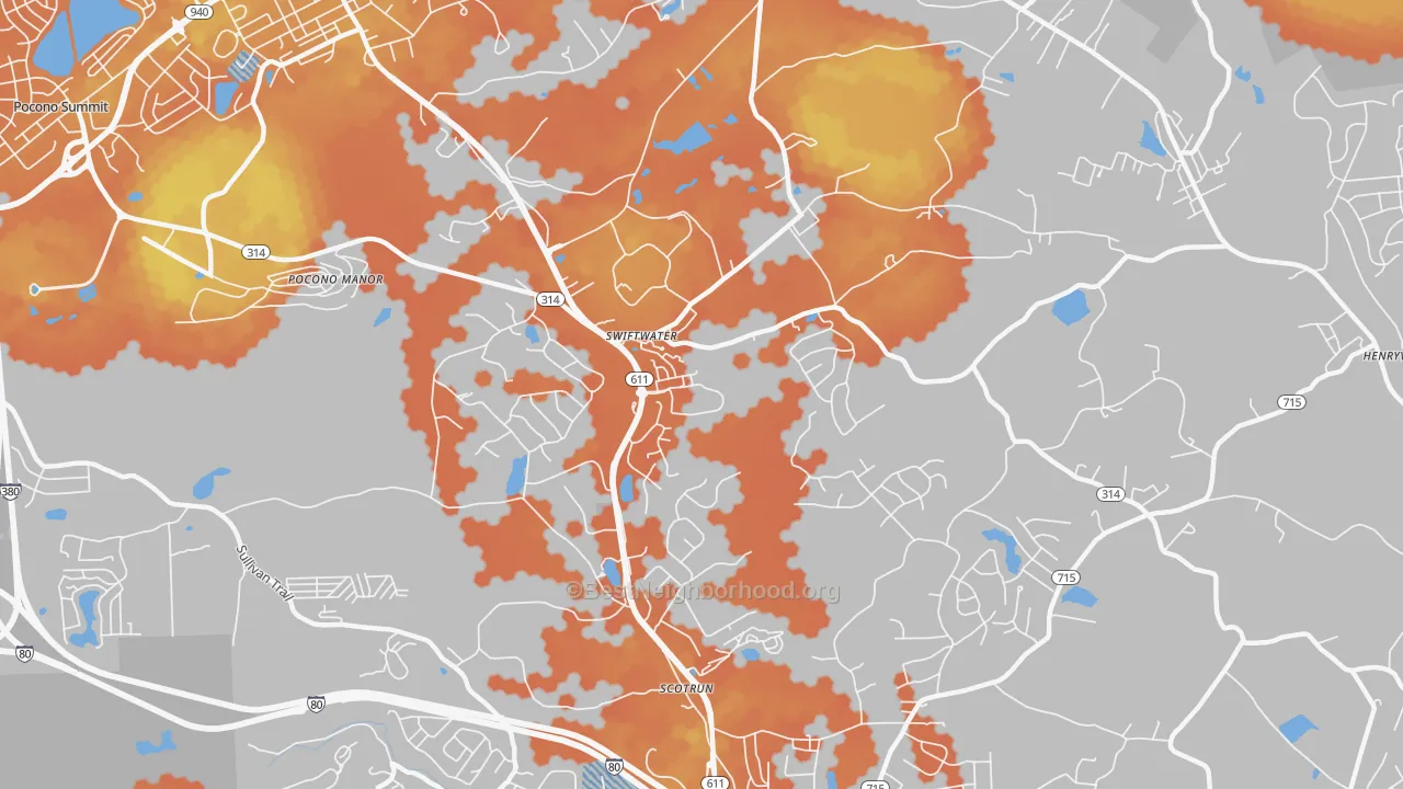 Bike Grade map of Swiftwater, PA
