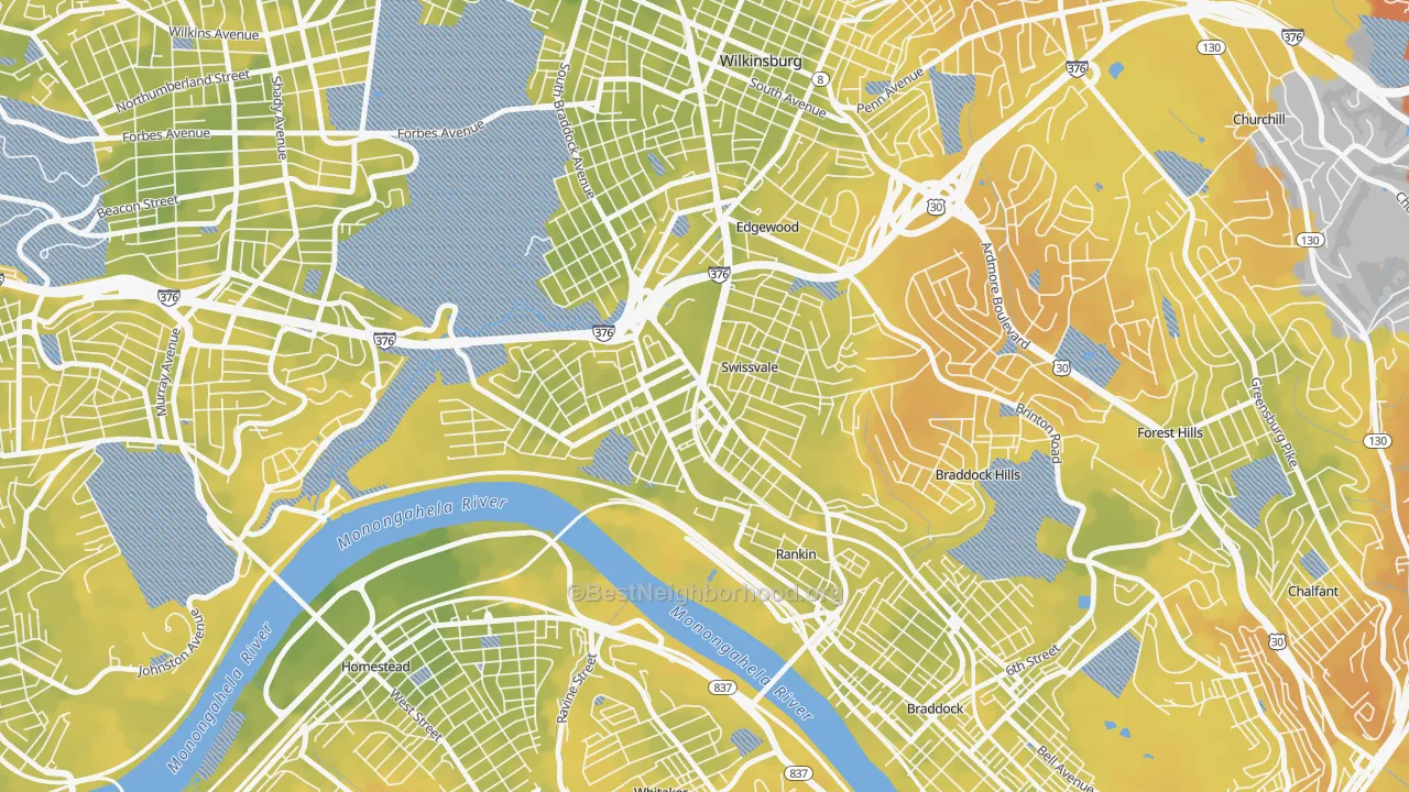 Bike Grade map of Swissvale, PA