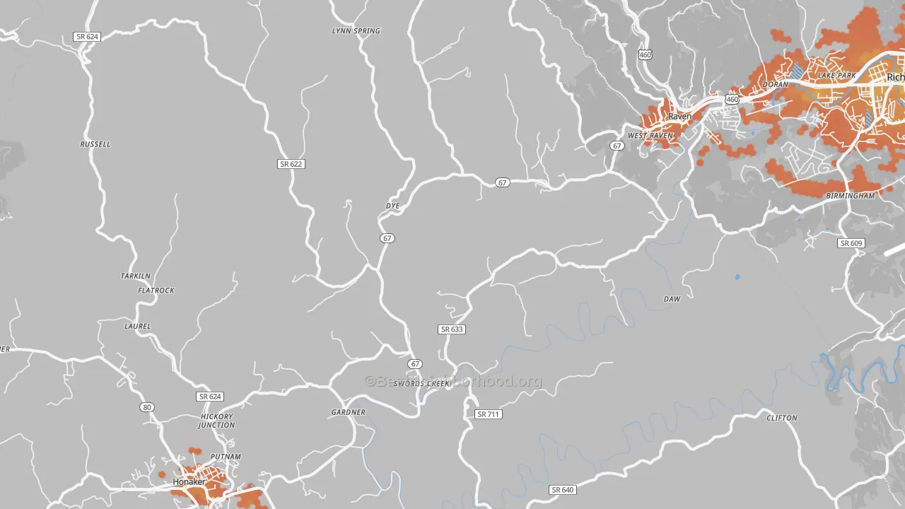 Bike Grade map of Swords Creek, VA