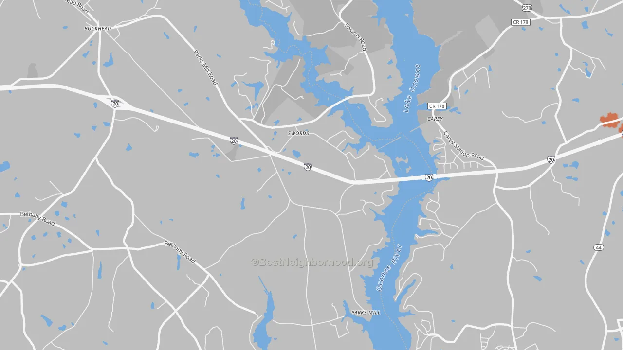 Bike Grade map of Swords, GA