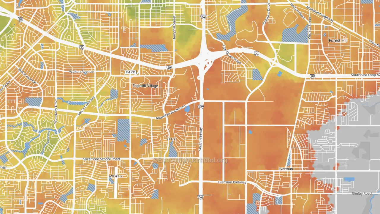 Bike Grade map of Sycamore, Fort Worth, TX