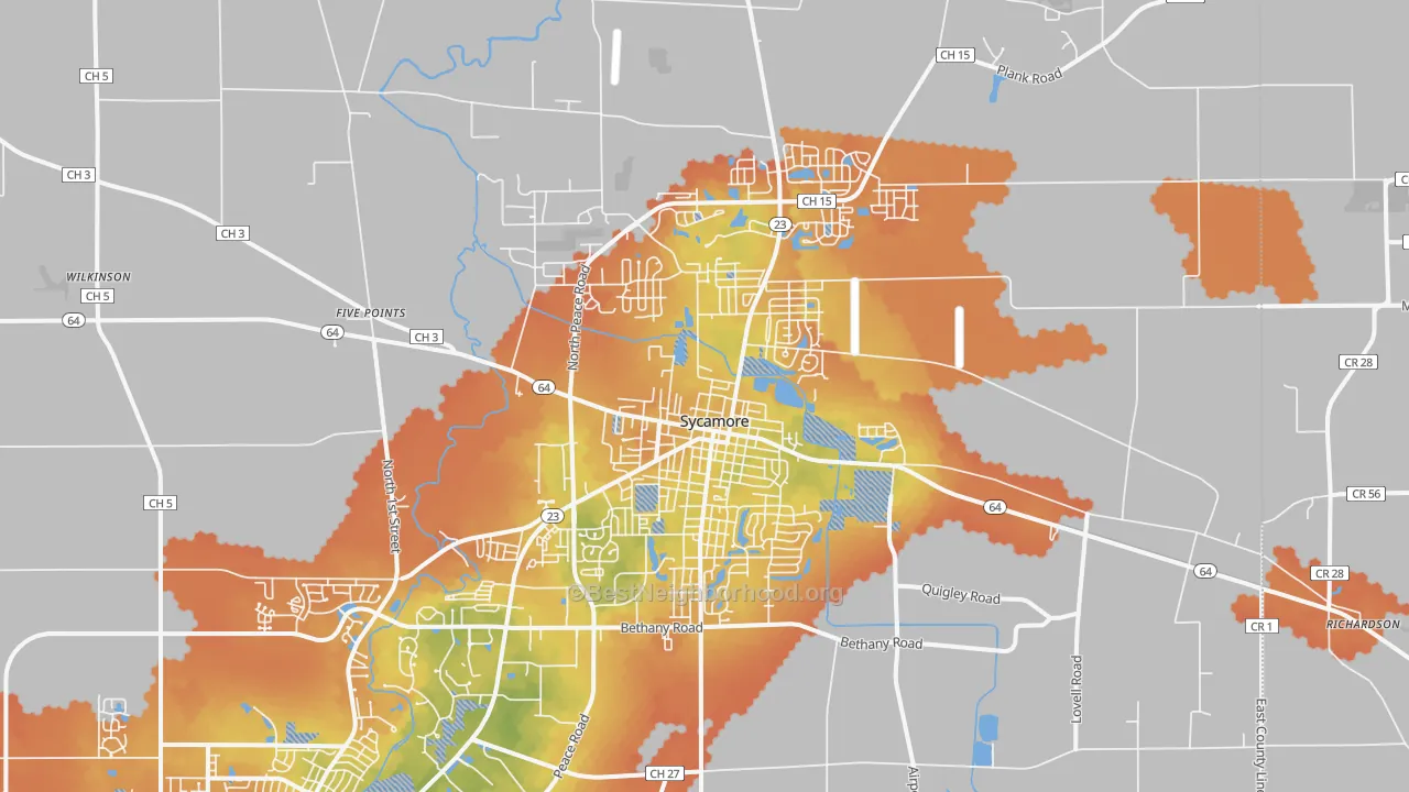 Bike Grade map of Sycamore, IL