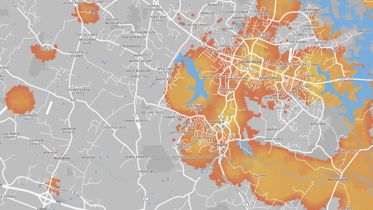 Bike Grade map of Sykesville, MD