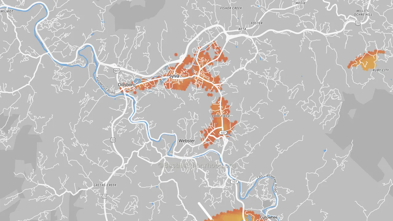 Bike Grade map of Sylva, NC