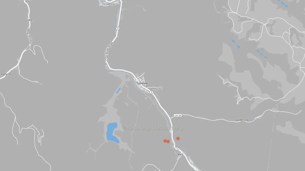 Bike Grade map of Sylvester, WV