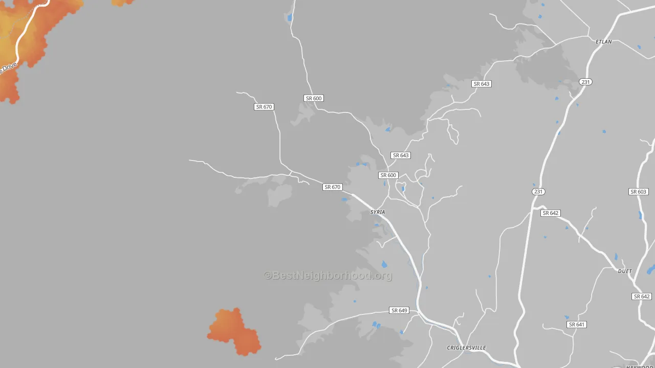 Bike Grade map of Syria, VA