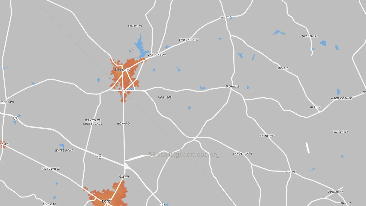 Bike Grade map of Tabor City, NC