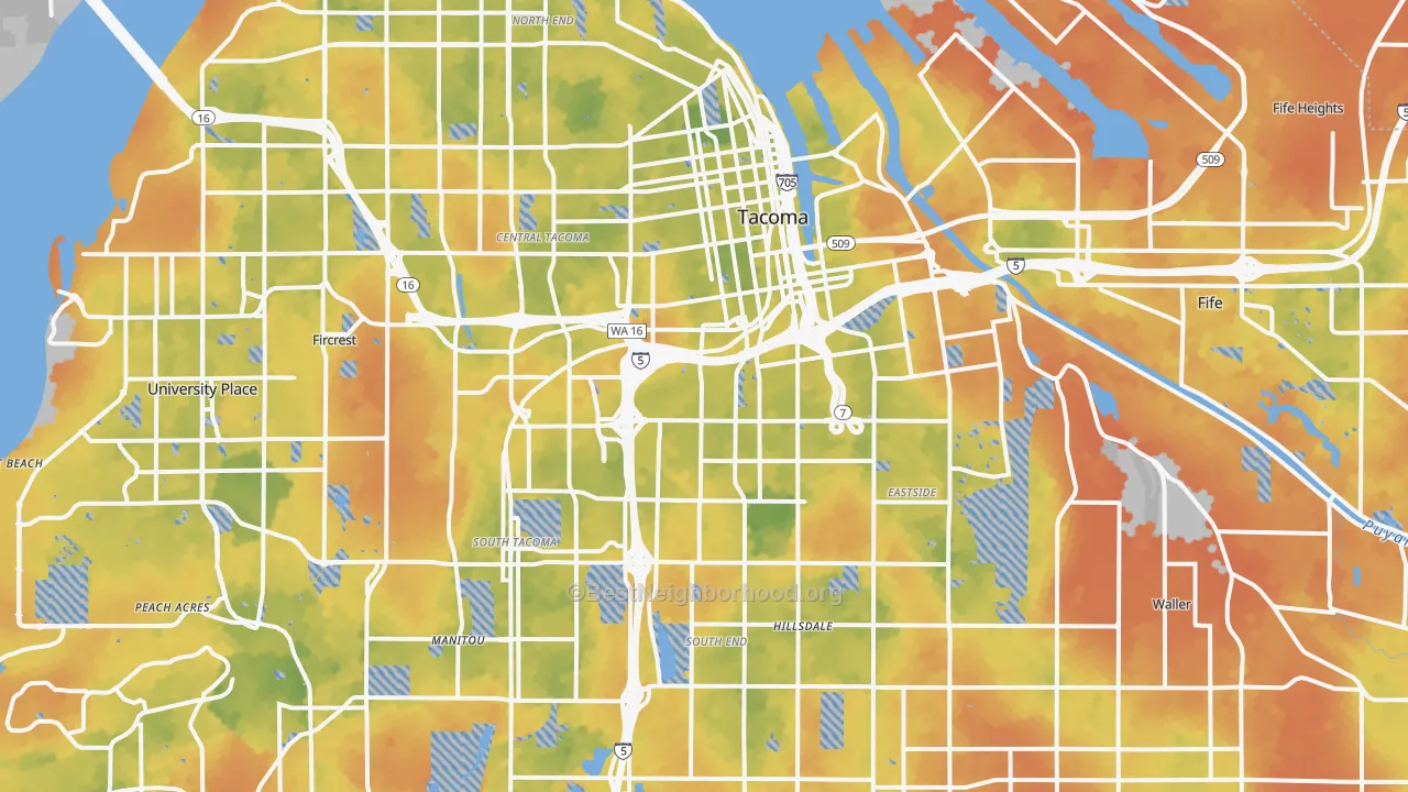 Bike Grade map of Tacoma, WA