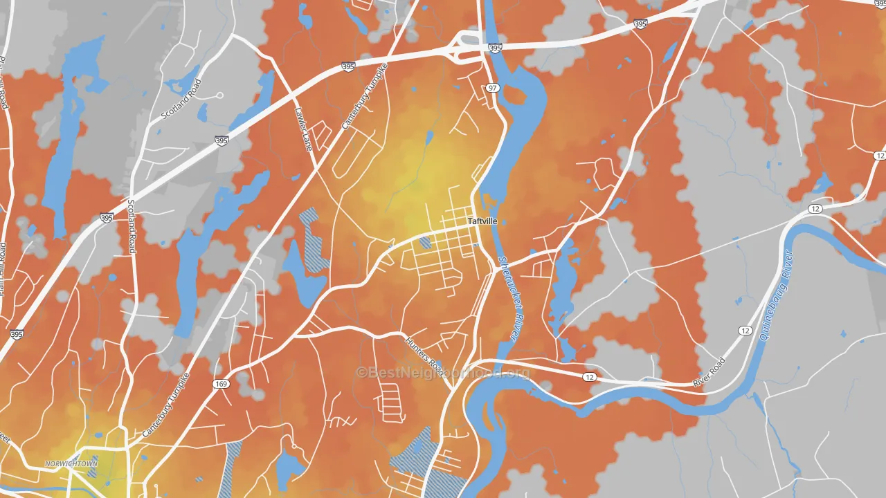 Bike Grade map of Taftville, CT