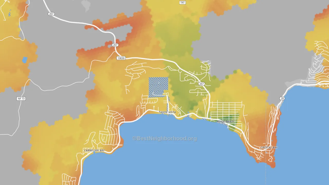 Bike Grade map of Tahoe Vista, CA