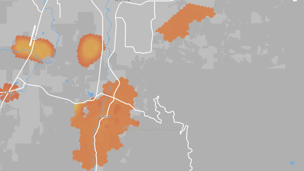 Bike Grade map of Takilma, OR