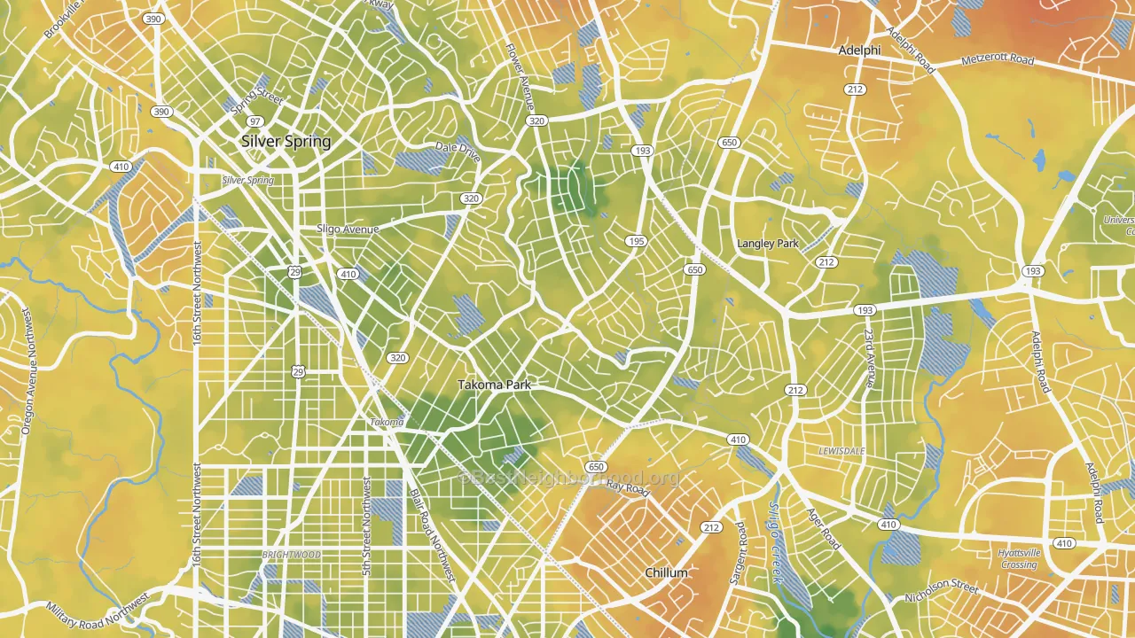 Bike Grade map of Takoma Park, MD