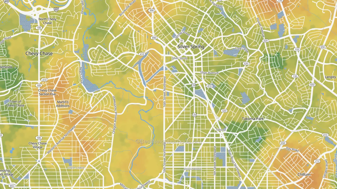 Bike Grade map of Takoma Park, Washington, DC