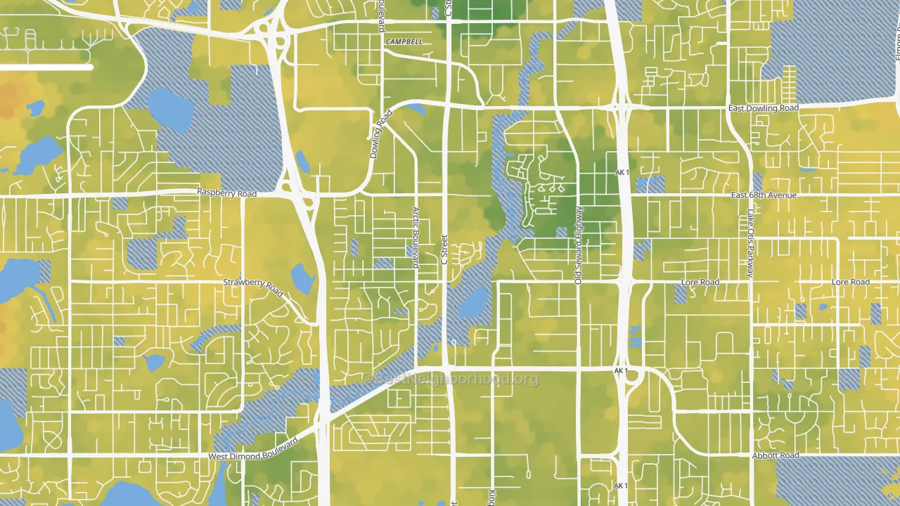 Bike Grade map of Taku-Campbell, Anchorage, AK