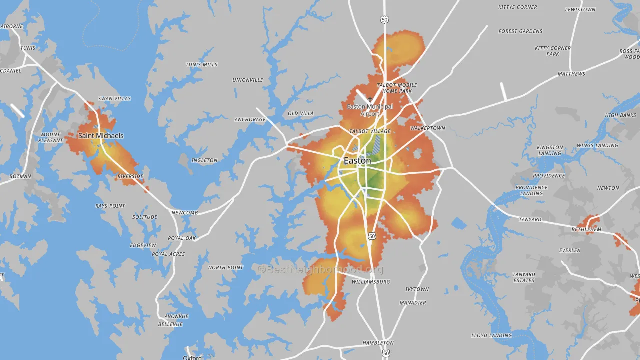 Bike Grade map of Talbot County, MD