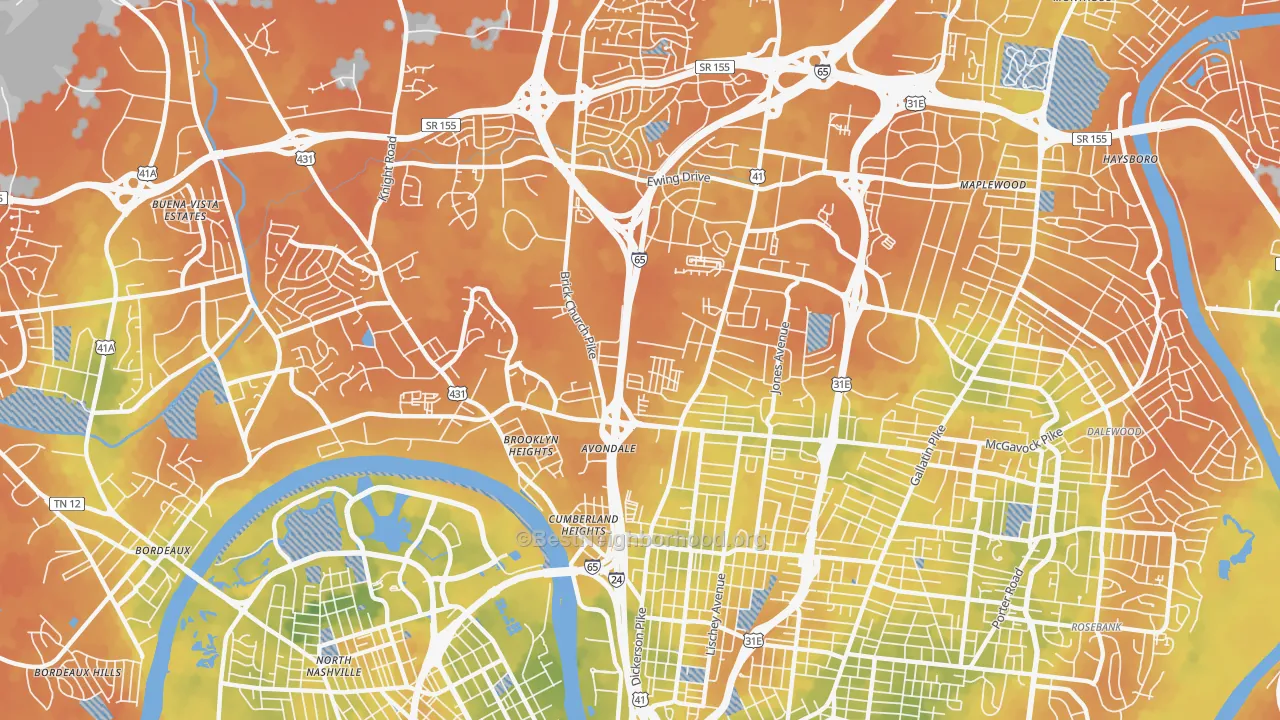 Bike Grade map of Talbot's Corner, Nashville, TN