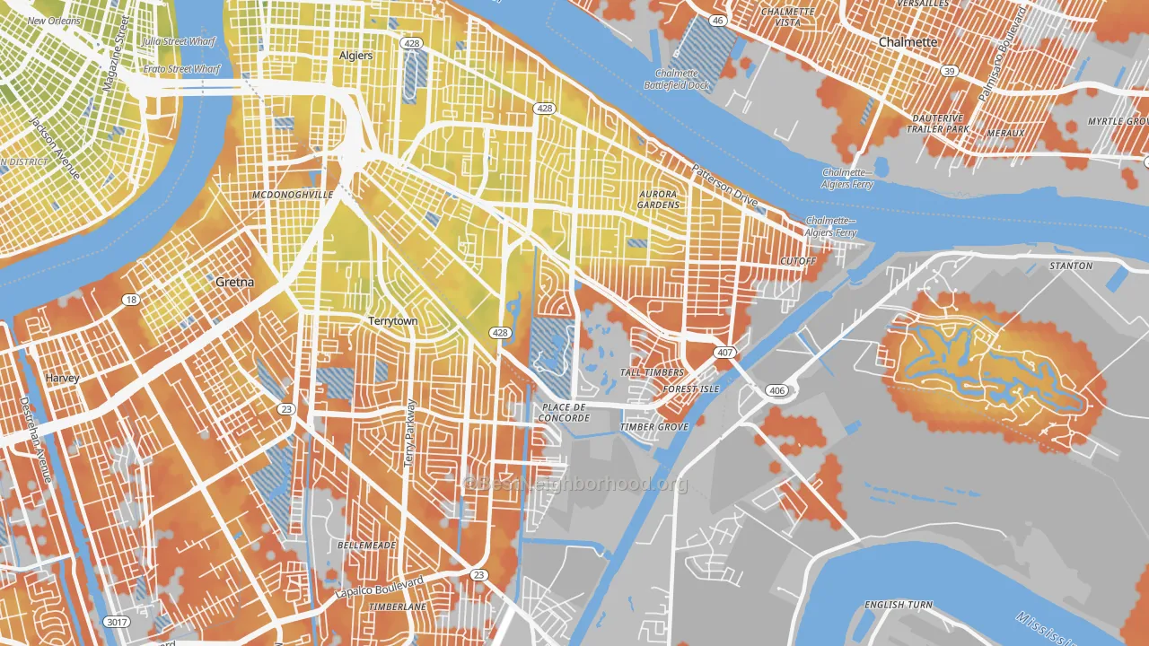 Bike Grade map of Tall Timbers, New Orleans, LA
