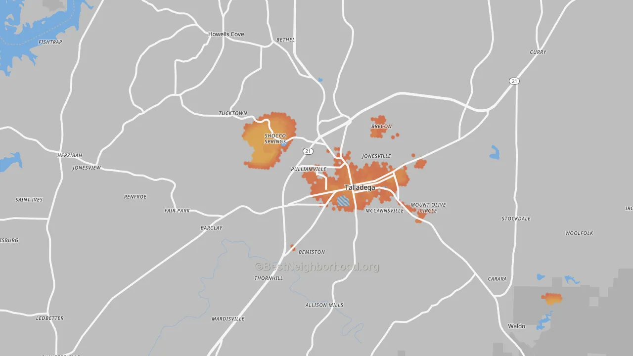 Bike Grade map of Talladega, AL